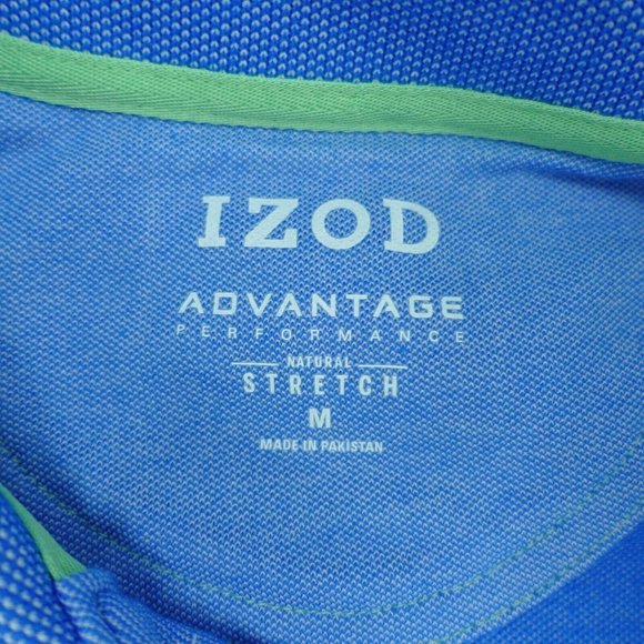 Izod Advantage Stretch Men's Medium Blue Green Stripe Polo Shirt Cotton - Picture 3 of 5